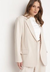Beżowa Marynarka Jednorzędowa z Usztywnionymi Ramionami Prysilda. Brązowe marynarki i żakiety damskie Born2be, l, bez wzorów, eleganckie. Za 179.99 zł.
