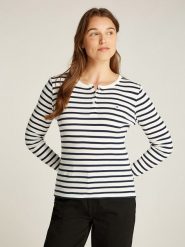 TOMMY JEANS Koszulka w kolorze biało-granatowym rozmiar: XS. Białe bluzki damskie Tommy Jeans, xs, bez wzorów, z bawełny, bez kołnierzyka, bez ramiączek. Za 136.45 zł.