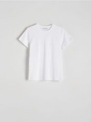 Bawełniany t-shirt - biały. Białe t-shirty damskie Reserved, l, bez wzorów, z bawełny, bez kołnierzyka. Za 89.99 zł.