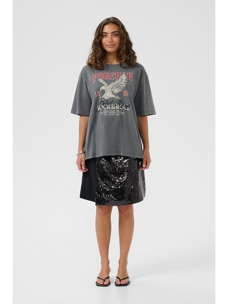 CULTURE Koszulka w kolorze szarym rozmiar: XL. Szare bluzki damskie Culture, xl, bez wzorów, z bawełny, bez kołnierzyka, bez ramiączek. Za 82.99 zł.