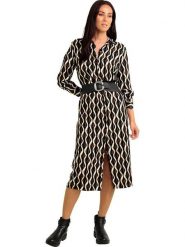 Heine Sukienka w kolorze brązowym rozmiar: 44. Brązowe sukienki damskie Heine, bez wzorów, z wiskozy, bez kołnierzyka, bez ramiączek, midi. Za 126.45 zł.