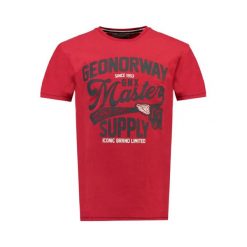 Koszulka męska Geographical Norway T-Shirt czerwona z nadrukiem. Czerwone t-shirty męskie Geographical Norway, m, bez wzorów, z bawełny, bez kołnierzyka. Za 81.00 zł.