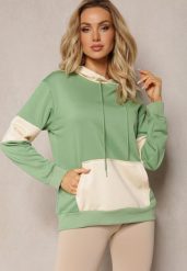 Zielona Oversizowa Bluza Typu Kangurka z Szeroką Kieszenią i Kapturem Iretha. Zielone bluzy z kapturem damskie Renee, l. Za 44.99 zł.
