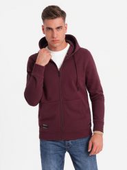 Rozpinana męska bluza dresowa BASIC – bordowa V3 OM-SSBZ-0160 - XXL. Czerwone bluzy z kapturem męskie Ombre Clothing, l, z dresówki. Za 125.99 zł.