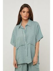 Rodier Lin Lniana koszula w kolorze zielonym rozmiar: XL/XXL. Zielone koszule damskie Rodier Lin, xl, bez wzorów, ze lnu, bez kołnierzyka, bez ramiączek. Za 145.26 zł.