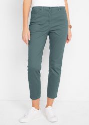 Spodnie 7/8, high waist. Zielone spodnie materiałowe damskie bonprix, bez wzorów, z podwyższonym stanem. Za 109.99 zł.