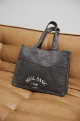 Torba typu shopper bag wykonana ze sztruksu w kolorze GREY - MRSL BASIC CLUB-UNI. Szare shopper bag damskie Marsala, bez wzorów, z bawełny, bez dodatków. Za 219.90 zł.