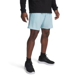 Męskie spodenki Under Armour Tech Woven Wordmark Short Blue. Niebieskie szorty męskie Under Armour, bez wzorów, z materiału, sportowe. Za 205.99 zł.