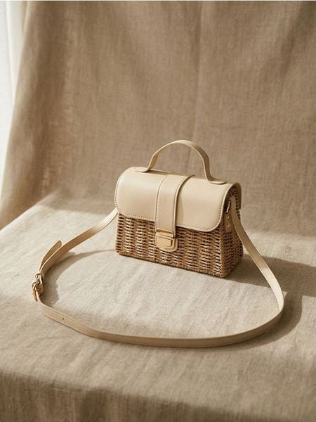 Pleciona torebka na ramię z klapką - kremowy. Białe torebki klasyczne damskie Sinsay, bez wzorów, bez dodatków. Za 59.99 zł.