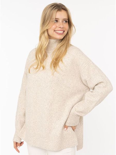 Zwillingsherz Sweter w kolorze beżowym rozmiar: L. Brązowe golfy damskie Zwillingsherz, l, bez wzorów, ze splotem, bez ramiączek. Za 191.88 zł.