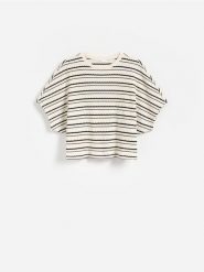 T-shirt kimono w paski - wielobarwny. T-shirty damskie Reserved, l, bez wzorów, z bawełny, bez kołnierzyka. Za 69.99 zł.