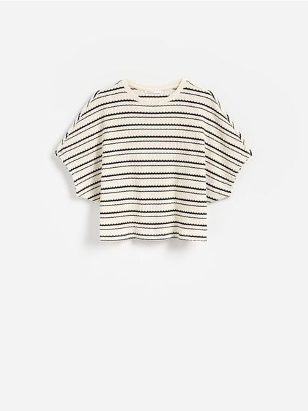 T-shirt kimono w paski - wielobarwny. T-shirty damskie Reserved, l, bez wzorów, z bawełny, bez kołnierzyka. Za 69.99 zł.