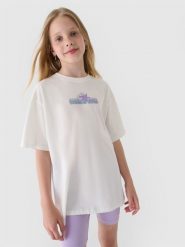 4F T-shirt oversize z nadrukiem dziewczęcy - biały 164 (13-14 lat). Białe koszulki dziewczęce 4f, bez wzorów, z bawełny, bez ramiączek. W wyprzedaży za 19.99 zł.
