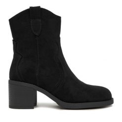 Botki JENNY. Czarne botki damskie Jenny, bez obcasa, na słupku, bez zapięcia. Za 169.99 zł.