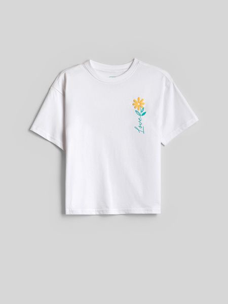 4F T-shirt boxy z nadrukiem dziewczęcy - biały 134/140 (8-10 lat). Białe koszulki dziewczęce 4f, bez wzorów, z bawełny, bez ramiączek. Za 49.99 zł.