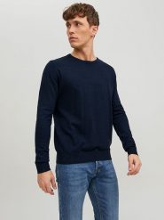 Jack & Jones Sweter w kolorze granatowym rozmiar: M. Niebieskie swetry męskie Jack & Jones, m, bez wzorów, z bawełny, bez kołnierzyka. Za 109.78 zł.