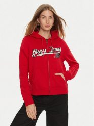 Guess Jeans Bluza W4BQ03 KC811 Czerwony Regular Fit. Czerwone bluzy bez kaptura damskie Guess Jeans, xs, z bawełny. Za 249.99 zł.