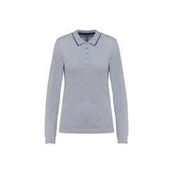 Damska koszulka polo pique z długim rękawem Kariban. Niebieskie bluzki damskie KARIBAN, bez wzorów, bez kołnierzyka, bez ramiączek. Za 163.50 zł.
