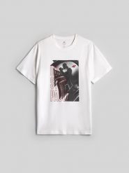 4F T-shirt regular z nadrukiem męski - biały M. Białe t-shirty męskie 4f, m, bez wzorów, z bawełny, bez kołnierzyka. Za 69.99 zł.