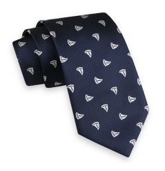 Ciemny Granatowy Męski Stylowy Krawat -ALTIES- 6cm, w Białe Łódki, Motyw Marinistyczny. Niebieskie krawaty i muchy męskie Alties, bez wzorów, z tkaniny, eleganckie. Za 49.00 zł.