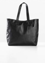 Torebka skórzana typu shopper XXL. Czarne shopper bag damskie bonprix, bez wzorów, bez dodatków. Za 349.99 zł.