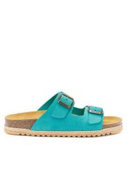 Mandel Skórzane klapki w kolorze turkusowym rozmiar: 40. Niebieskie klapki damskie Mandel, bez wzorów, ze skóry, bez obcasa. Za 130.99 zł.