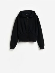Rozpinana bluza z kapturem - czarny. Czarne bluzy z kapturem damskie Reserved, l, z bawełny. Za 129.99 zł.