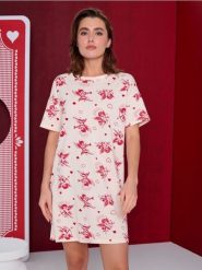 Wzorzysta koszula nocna z bawełny - kremowy. Białe koszule nocne damskie Sinsay, bez wzorów, z bawełny. Za 29.99 zł.