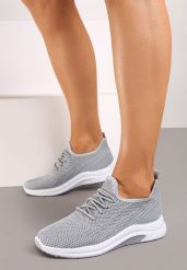 Szare Buty Sportowe z Siateczki Zdobione Wiązaniem Salmerus. Szare buty sportowe na co dzień damskie Born2be, z aplikacjami, z materiału. Za 44.99 zł.