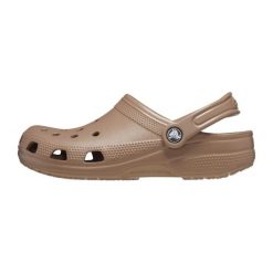 Klapki dla dorosłych Crocs Classic. Brązowe klapki damskie Crocs, bez wzorów, bez obcasa. Za 224.96 zł.