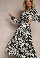 Czarna Pudełkowa Sukienka z Wiskozy w Kwiatowy Print Ridielia. Czarne sukienki damskie Renee, na co dzień, l, bez wzorów, z wiskozy, eleganckie, bez kołnierzyka, bez ramiączek, maxi, kopertowe. W wyprzedaży za 71.99 zł.