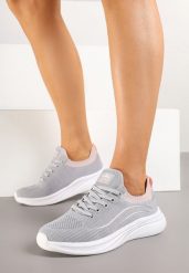 Jasnoszare Sznurowane Buty Sportowe Sneakersy z Elastyczną Cholewką Zarini. Szare buty sportowe na co dzień damskie Born2be, bez wzorów. Za 109.99 zł.