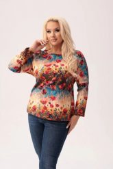Dresowa bluzka Flora w kwiatowy print PLUS SIZE XXL. Czerwone bluzki damskie Moda Size Plus Iwanek, l, bez wzorów, z bawełny, eleganckie, bez kołnierzyka, plus size, bez ramiączek. W wyprzedaży za 129.90 zł.