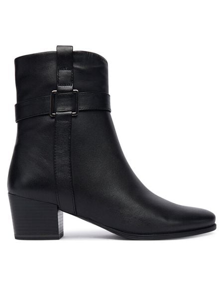 Caprice Botki 9-25305-45 Czarny. Czarne botki damskie Caprice, ze skóry, bez obcasa, na słupku, bez zapięcia. Za 589.99 zł.