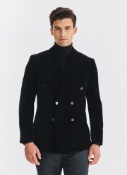 PAKO LORENTE – Czarna dwurzędowa marynarka męska. Czarne marynarki męskie Pako Lorente, bez wzorów, z bawełny. Za 799.99 zł.