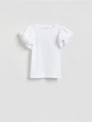 T-shirt z ażurowymi rękawami - biały. Białe t-shirty damskie Reserved, l, w ażurowe wzory, z bawełny, bez kołnierzyka. Za 89.99 zł.