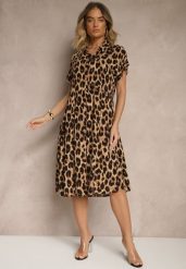 Brązowo-Czarna Koszulowa Sukienka z Bawełny w Panterkowy Print Iffiera. Brązowe sukienki damskie Renee, na co dzień, l, bez wzorów, z bawełny, klasyczne, bez kołnierzyka, bez ramiączek, midi, koszulowe. W wyprzedaży za 51.99 zł.
