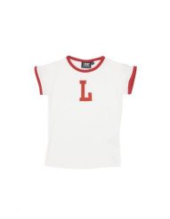 Dziewczęcy T-shirt z krótkim rękawem i uczelnią „L”. Białe koszulki dziewczęce LEONE 1947 APPAREL, l, bez wzorów, z bawełny, bez ramiączek. Za 63.11 zł.