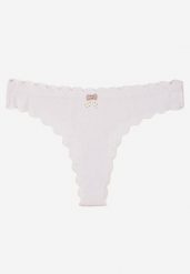 Białe Bawełniane Majtki Stringi z Prążkowanej Tkaniny Eziane. Białe stringi damskie Born2be, l, bez wzorów, z bawełny. Za 9.99 zł.