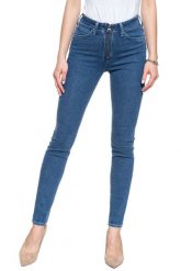SPODNIE DAMSKIE LEE SCARLETT HIGH ZIPPER BLUE BLACK L30BROEX 112106314. Czarne spodnie materiałowe damskie Lee, bez wzorów, z jeansu, z podwyższonym stanem. W wyprzedaży za 99.99 zł.