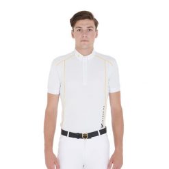 Męska koszulka polo slim fit z technicznej tkaniny z lamówką. Białe koszulki polo męskie EQUESTRO, na lato, m, bez wzorów, z bawełny, bez ramiączek. Za 295.90 zł.
