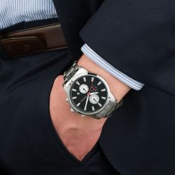 Zegarek męski na bransolecie duży solidny chronograf datownik srebrny Beltimore BT04. Szare zegarki męskie srebrne. Za 149.99 zł.