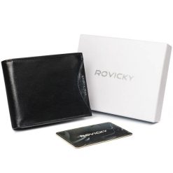 Portfel męski czarny Rovicky 1544-03-BOR-1324 BLA. Czarne portfele męskie ROVICKY, bez wzorów, ze skóry. Za 67.99 zł.