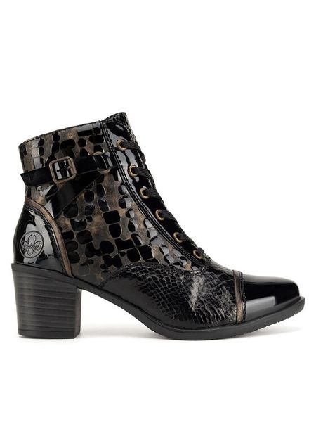 Rieker Trzewiki Y2032-00 Czarny. Czarne botki damskie Rieker, ze skóry, bez obcasa, na słupku, bez zapięcia. Za 307.99 zł.