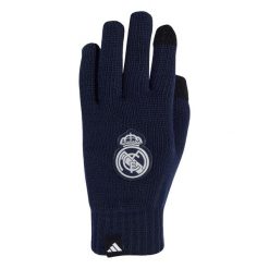 Rękawiczki Real Madryt. Niebieskie rękawiczki damskie Adidas, bez wzorów, z dzianiny. Za 119.00 zł.
