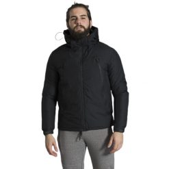 Miejska męska kurtka z kapturem. Czarne kurtki męskie LEONE 1947 APPAREL, m, bez wzorów, z poliesteru, z kapturem. W wyprzedaży za 394.06 zł.