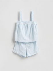 Dwuczęściowa piżama z lnem - jasnoniebieski. Niebieskie piżamy damskie Reserved, l, bez wzorów, z bawełny, bez ramiączek. Za 159.99 zł.