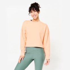 Bluza damska Domyos Gym & Pilates crop. Brązowe bluzy bez kaptura damskie DOMYOS, xl, z bawełny. W wyprzedaży za 59.99 zł.