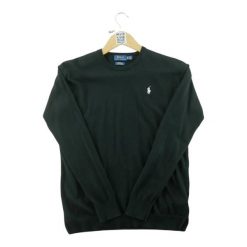Second life - Sweter męski Pima Cotton z okrągłym dekoltem czarny - Jak nowy. Czarne swetry męskie Ralph Lauren, m, bez wzorów, z bawełny, bez kołnierzyka. Za 212.96 zł.