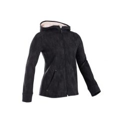 Bluza do gimnastyki 100 dla dziewczynek szara z nadrukiem i różowym kapturem. Szare bluzy z kapturem damskie DOMYOS, z bawełny. Za 39.99 zł.